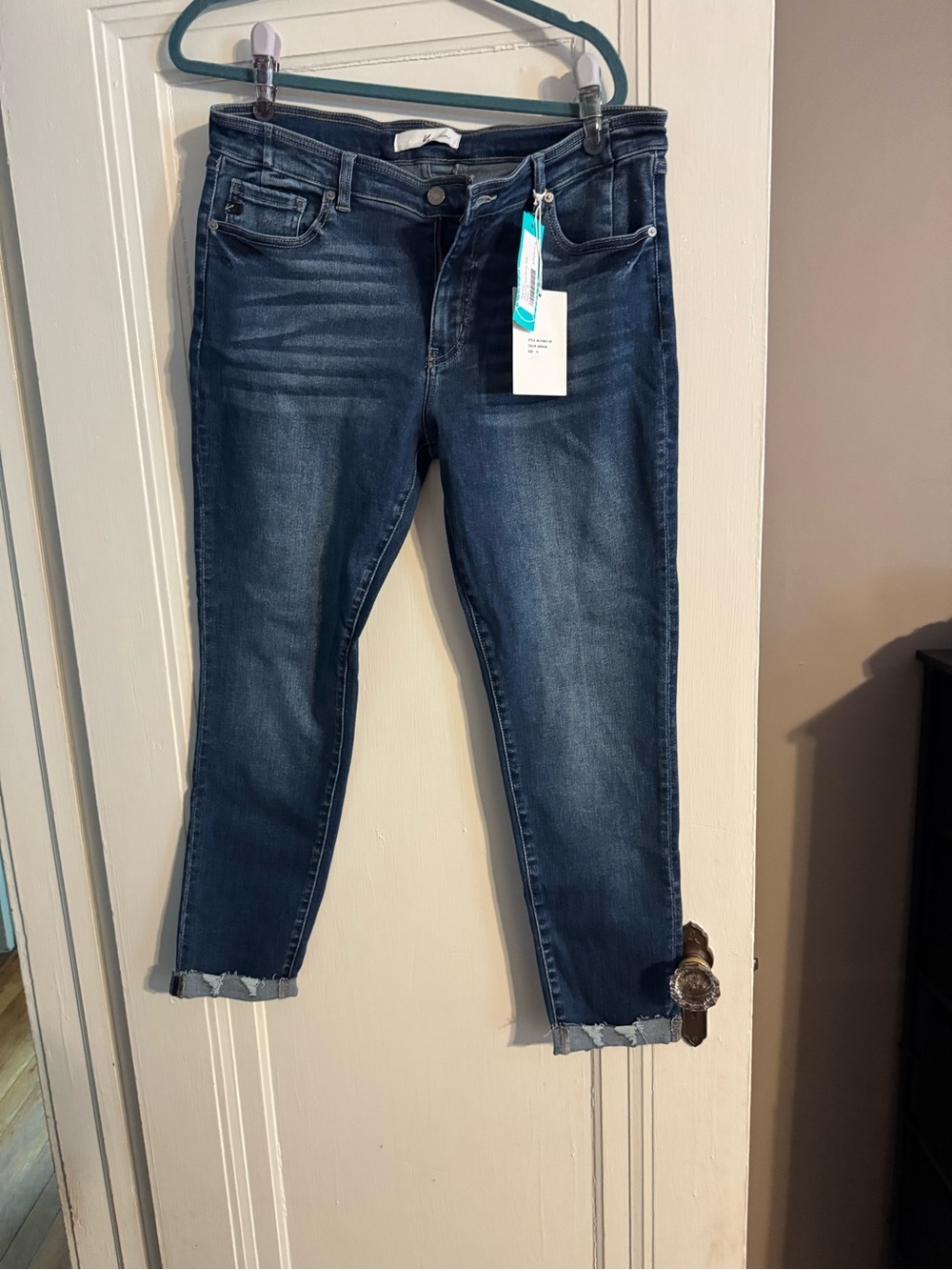 KanCan Dark Blue Cropped Frayed Hem Jeans
